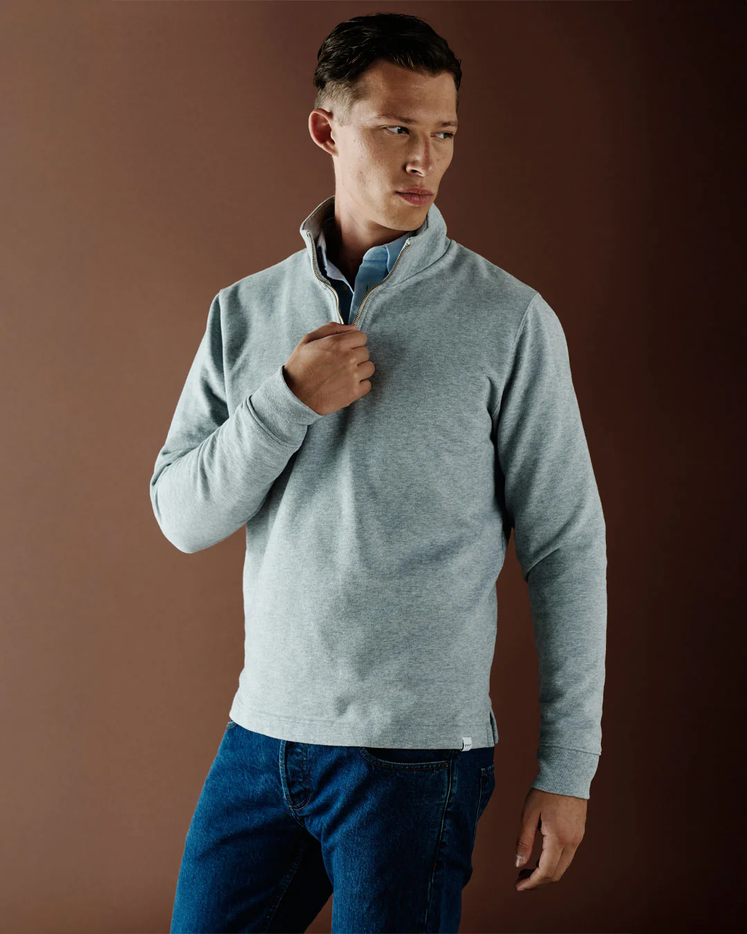 The Half Zip Sweater - Grey Melange - Image 3