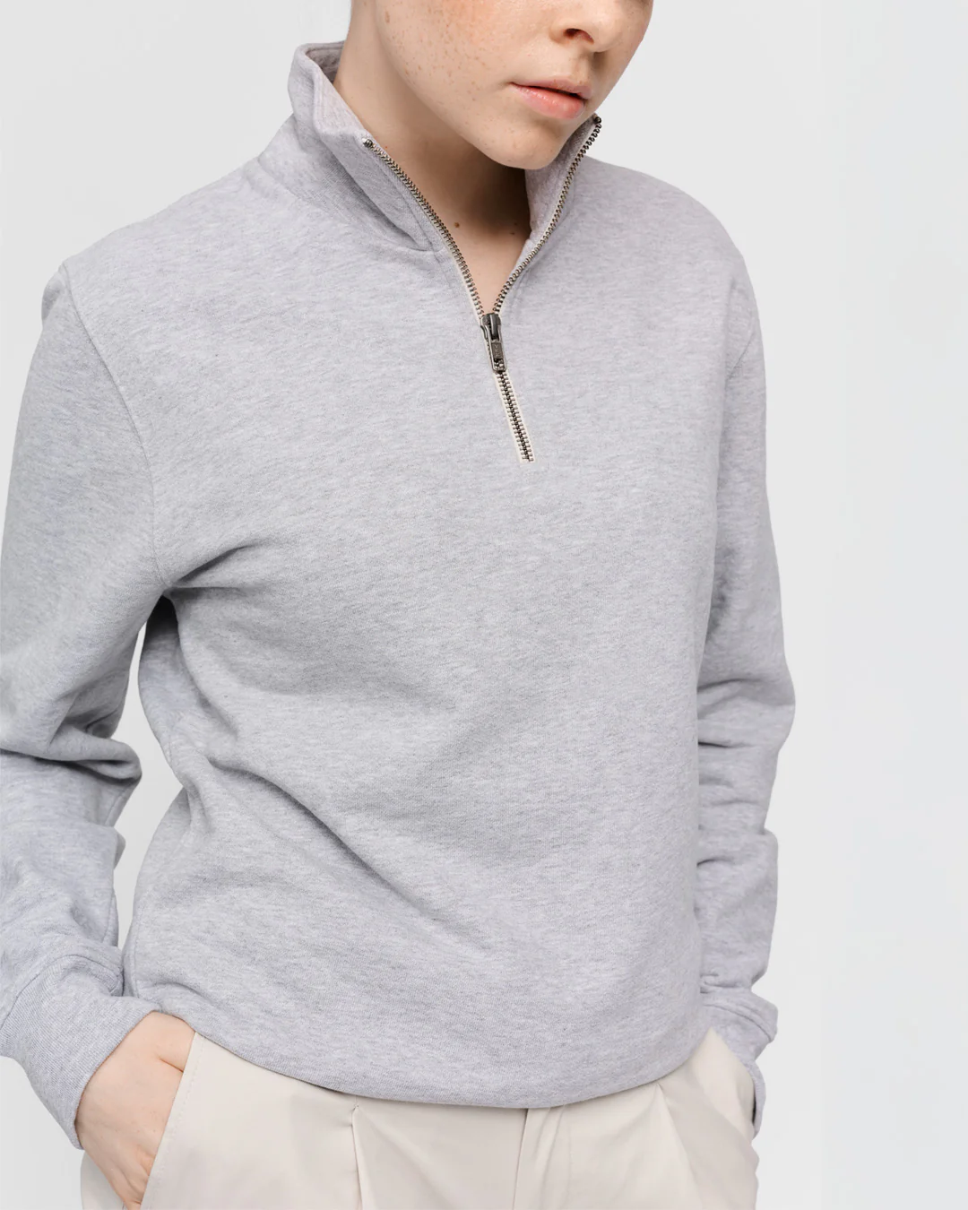 The Unisex Half Zip Sweater - Grey Melange - Image 5