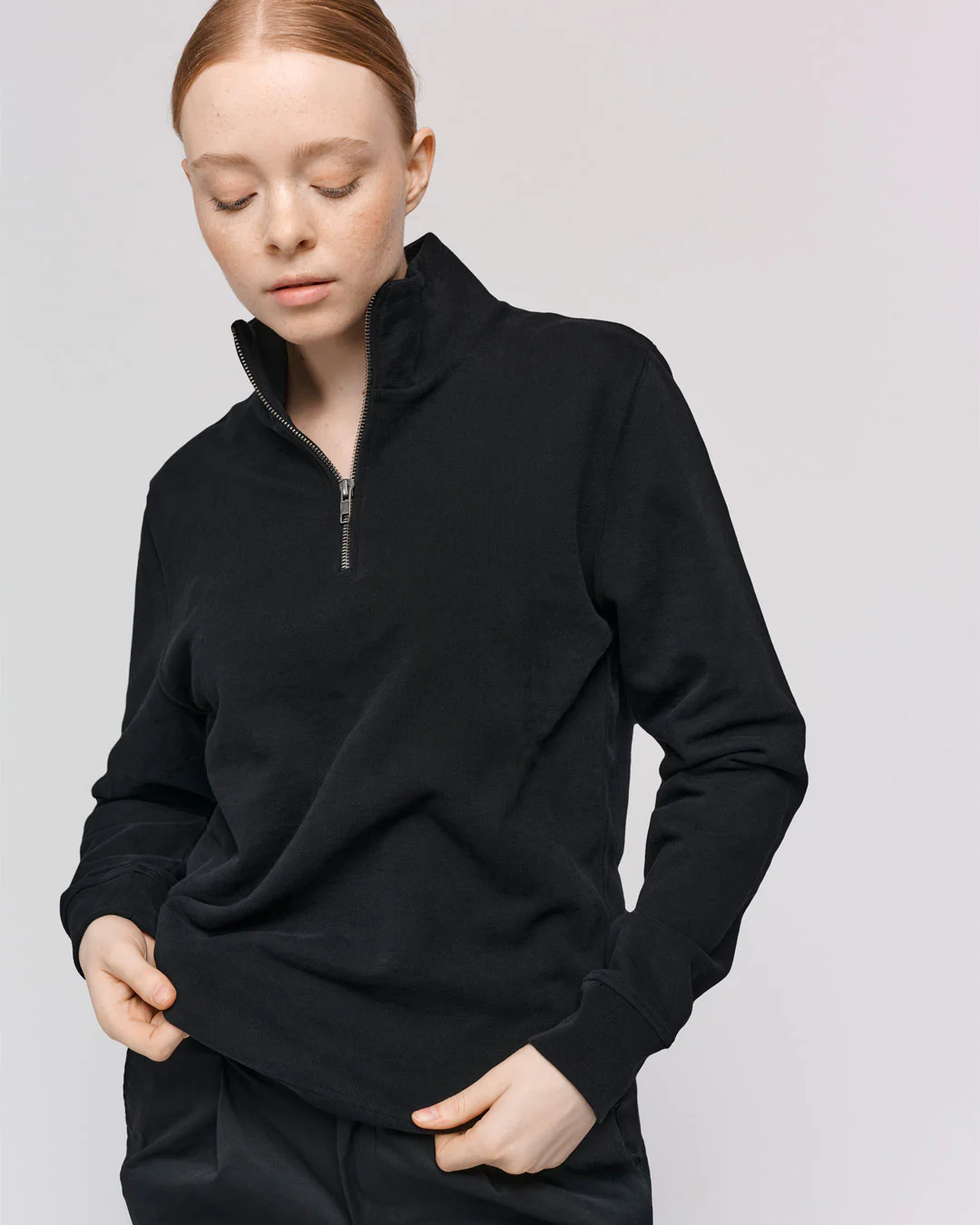 The Unisex Half Zip Sweater - Washed Black - Image 5